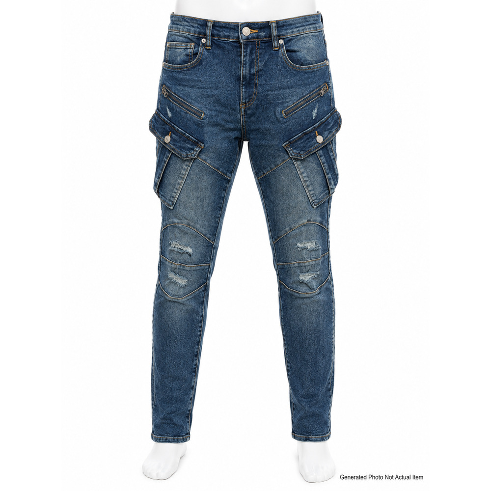 Bluenotes Moto Cargo Skinny Jeans Distressed Y2K Biker Streetwear Mens 32